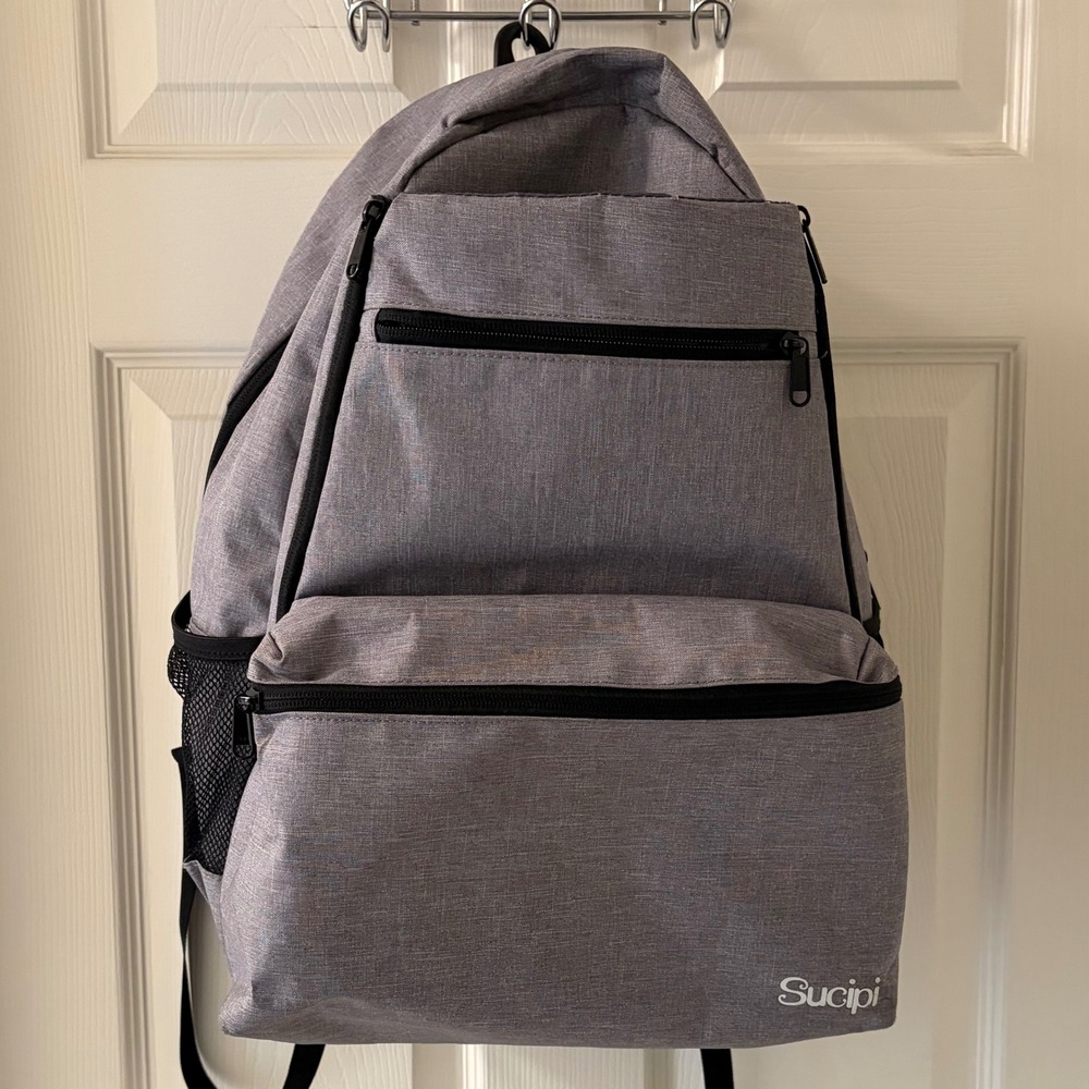 Sucipi Gray Heathered Multi Pocket Laptop Travel School‎ Backpack Mens Womens